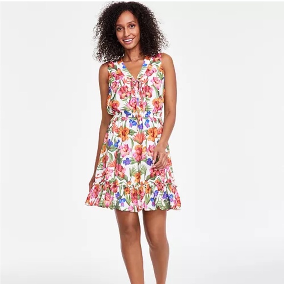 I.N.C. International Concepts Womens Floral Print Tie-Front Mini Dress Size XL - Picture 1 of 9
